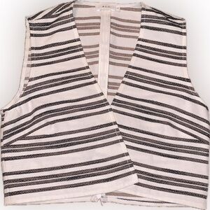 ALC Structured Cream Black Woven Stripes Asymmetrical Sleeveless Crop Top 0